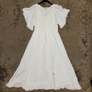 In Loom High Low Smocked White Midi Dress Size M